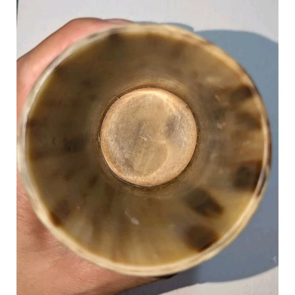 Vintage Authentic Ox Horn Drinking Cup Tumbler Handcrafted Signed Maker Mark 4